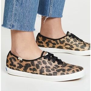 KATE SPADE X KEDS Womens Leopard Printed & Glitter Covered Canvas Sneakers - 6